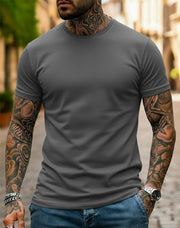 Camiseta Basica de Hombre Gris Militar - Algodon Lycrado