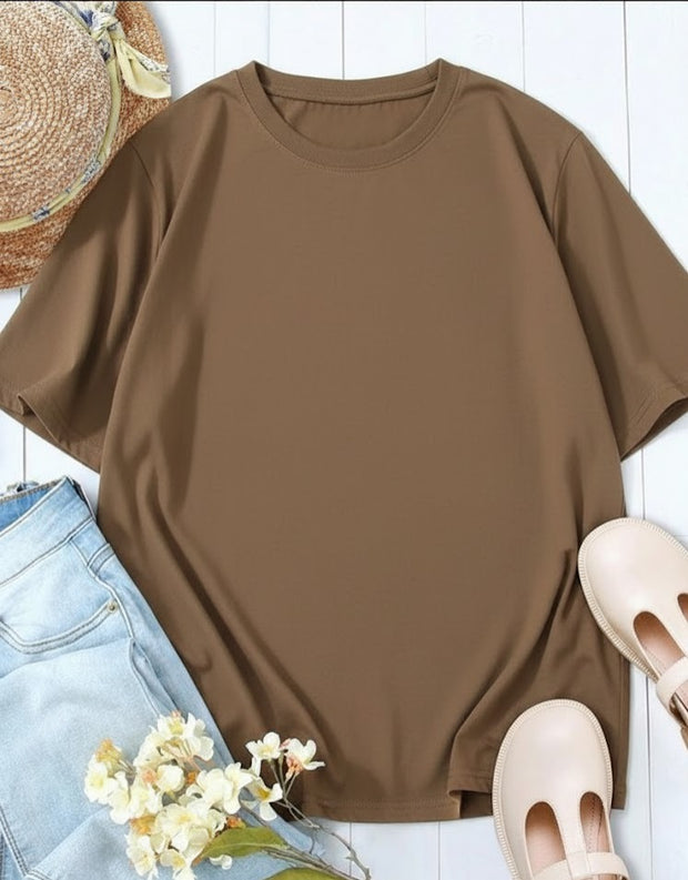 Camiseta Basica de Mujer Cafe - Algodon Lycrado