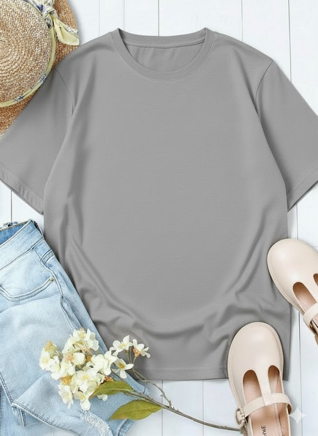 Camiseta Basica Gris Claro- Algodon Lycrado